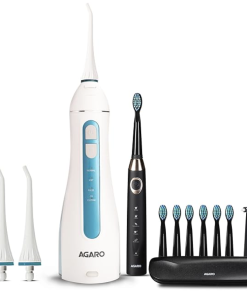 AGARO Cosmic Max Sonic Tooth Brush Black & Ultra Portable Oral Irigator 200 ML White & Blue, Combo